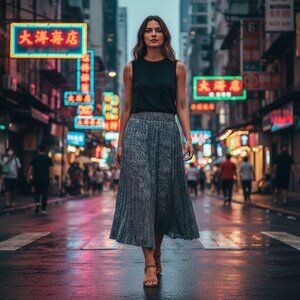 Chicos Sz 2 -12/14 Black Gray Lace Skirt Boho Lined Festival Witchy Goth Stretch